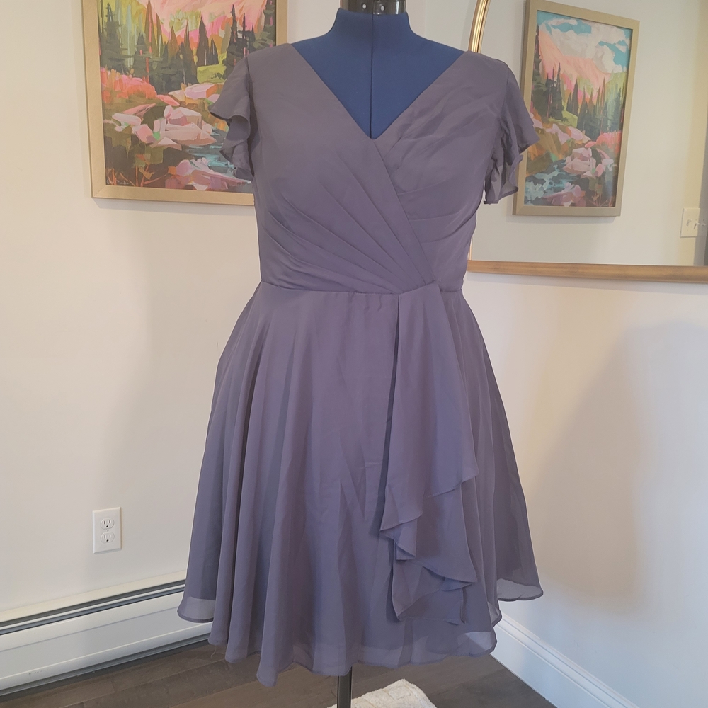 NWOT Mexmy Short Steel Blue Chiffon Dress With Pockets Size 14